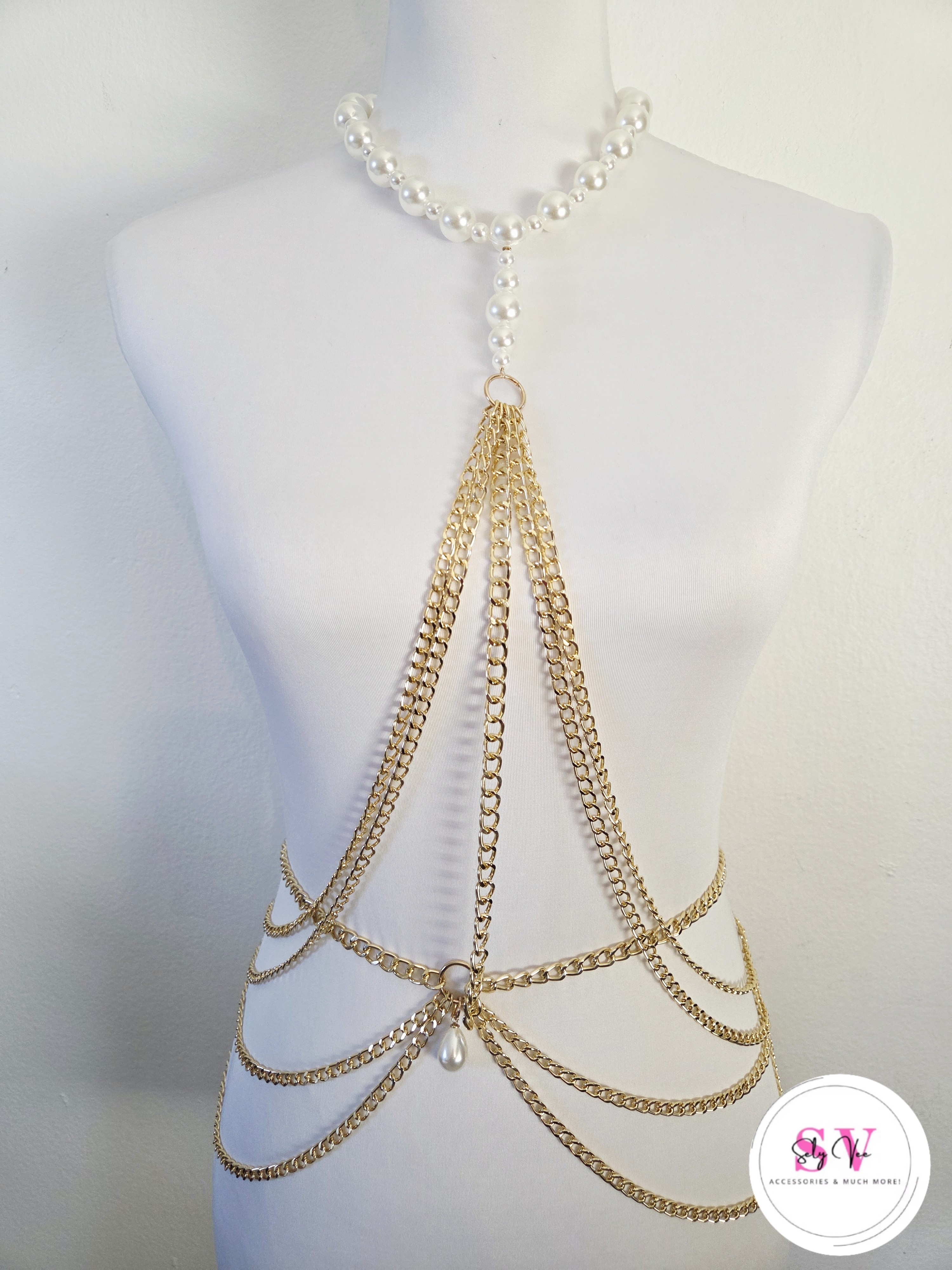 Pearl And Gold Chain Body Harness